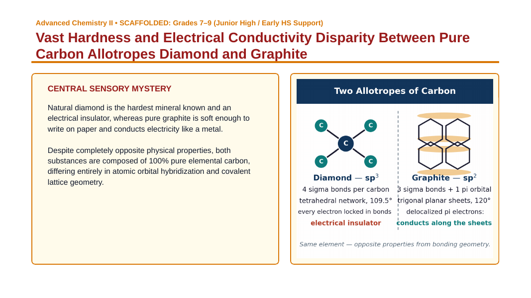 Introduction to Organic Compounds Scaffolded Phenomena-Based Lesson: Vast Hardness and Electrical Conductivity Disparity Between Pure Carbon Allotropes Diamond and Graphite Presentation sample page
