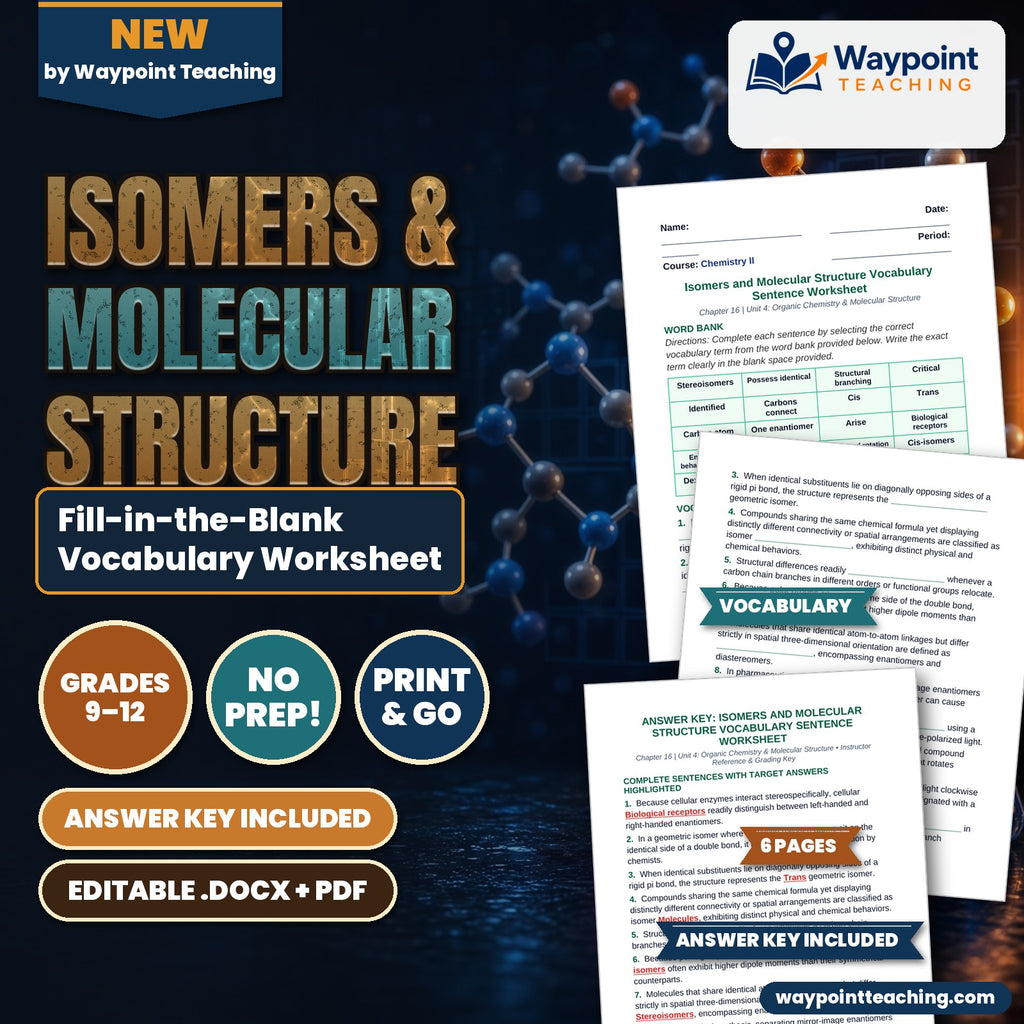 Isomers & Molecular Structure Fill-in-the-Blank Vocabulary Worksheet cover