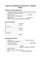Isomers & Molecular Structure Guided Notes sample page
