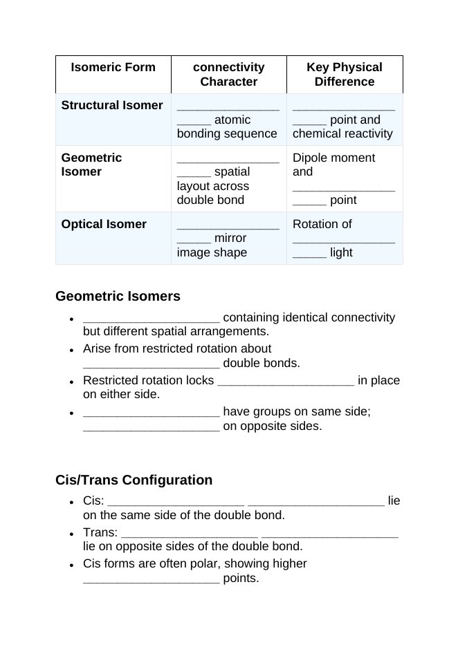 Isomers & Molecular Structure Guided Notes sample page