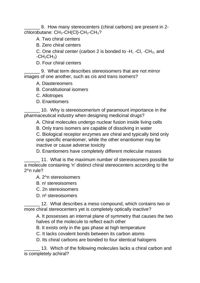 Isomers & Molecular Structure Lesson Quiz sample page