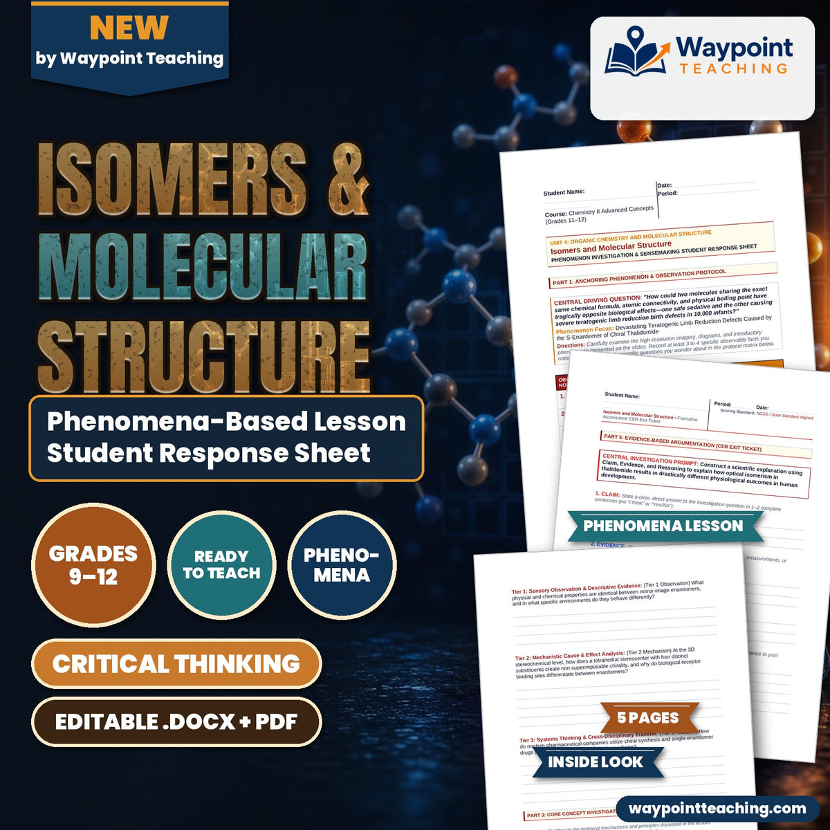 Isomers & Molecular Structure Phenomena-Based Lesson: Devastating Teratogenic Limb Reduction Defects Caused by the S-Enantiomer of Chiral Thalidomide Student Response Sheet cover