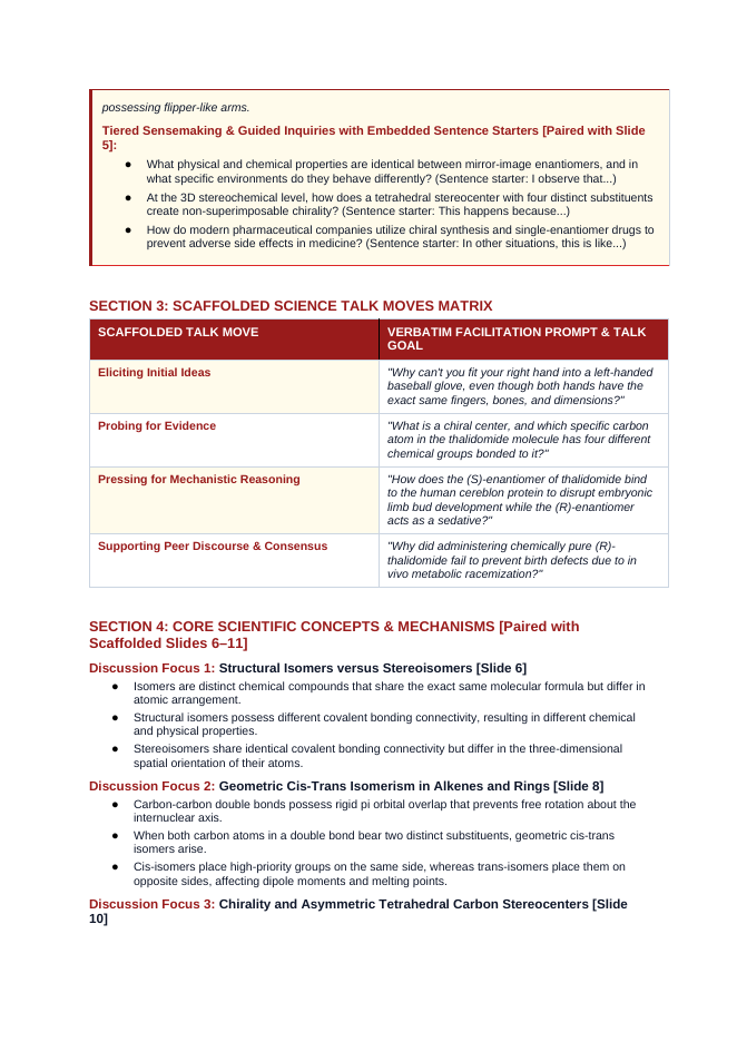 Isomers & Molecular Structure Scaffolded Phenomena-Based Lesson: Devastating Teratogenic Limb Reduction Defects Caused by the S-Enantiomer of Chiral Thalidomide Teacher Discussion Guide sample page