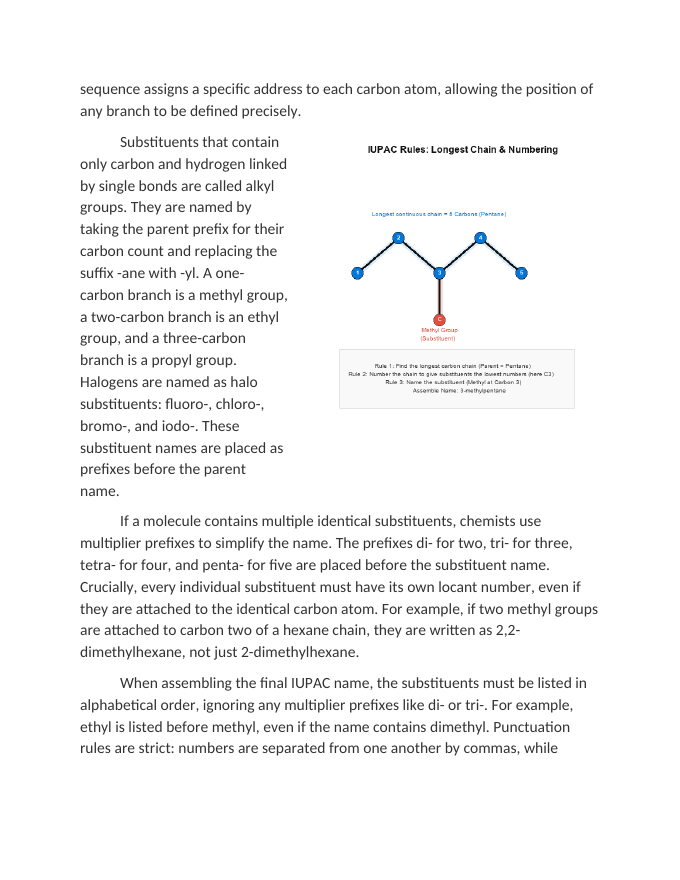 IUPAC Nomenclature Rules for Basic Organic Scaffolds Reading Worksheet sample page