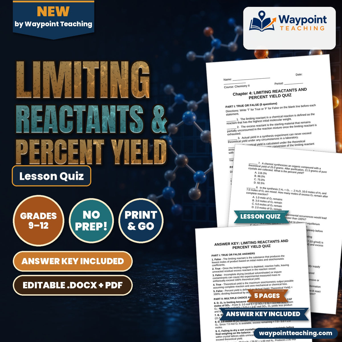 Limiting Reactants & Percent Yield Lesson Quiz cover
