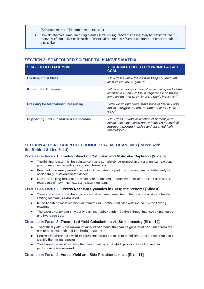 Limiting Reactants & Percent Yield Scaffolded Phenomena-Based Lesson: Solid Rocket Booster Burnout from Complete Propellant Grain Consumption Teacher Discussion Guide sample page