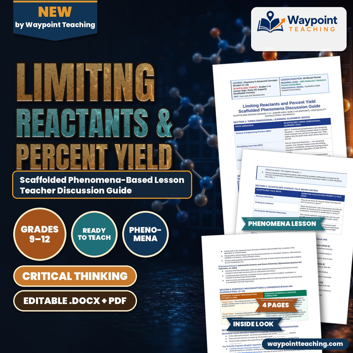 Limiting Reactants & Percent Yield Scaffolded Phenomena-Based Lesson: Solid Rocket Booster Burnout from Complete Propellant Grain Consumption Teacher Discussion Guide cover