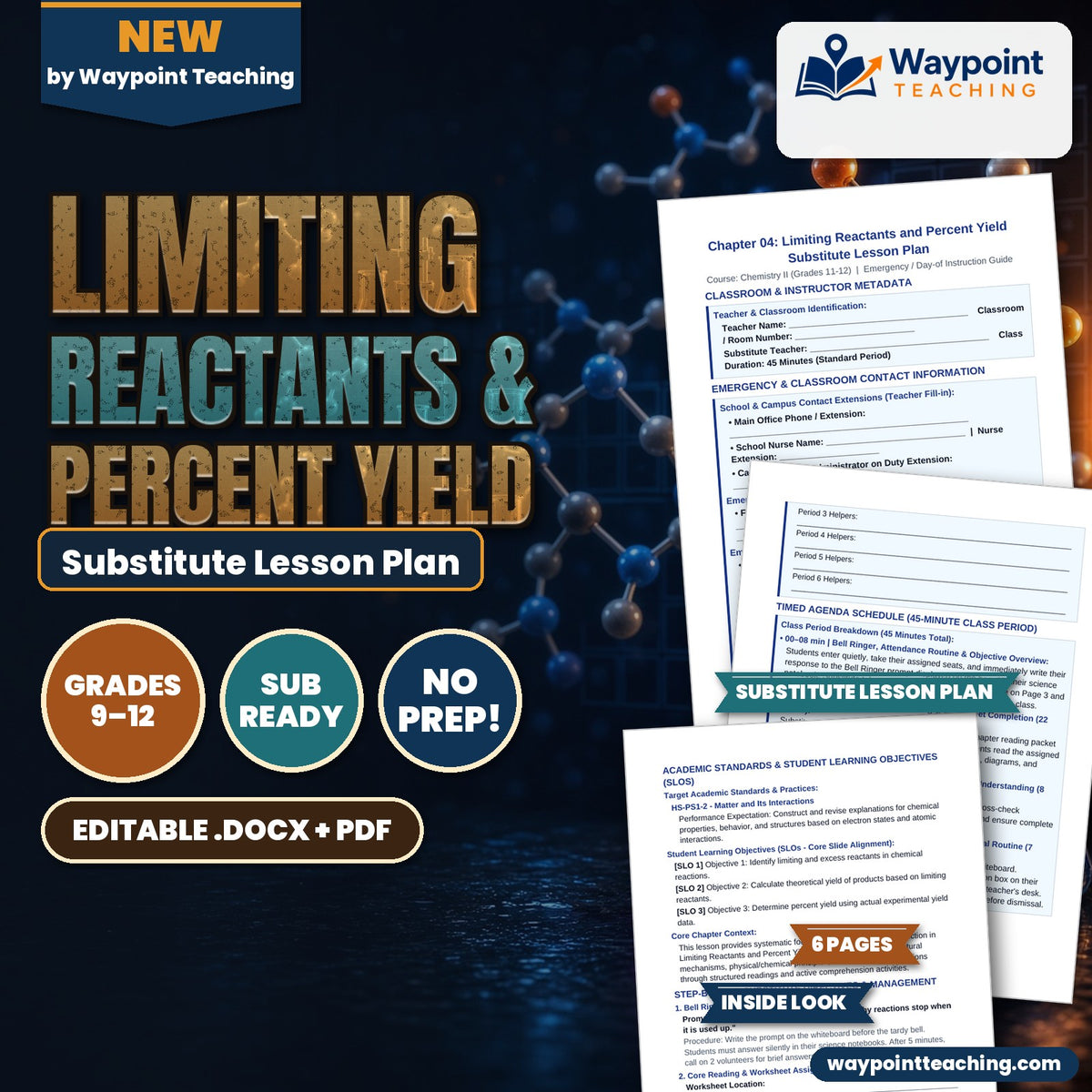 Limiting Reactants & Percent Yield Substitute Lesson Plan cover
