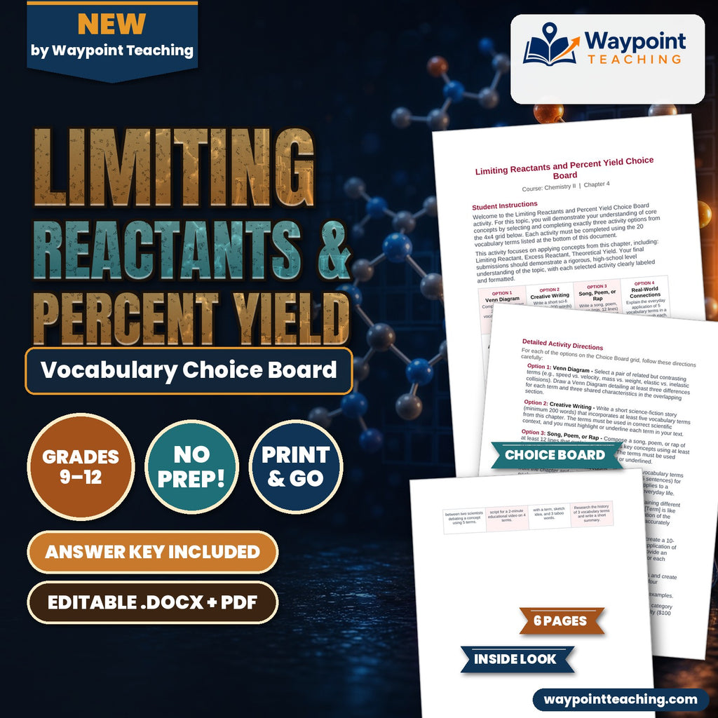 Limiting Reactants & Percent Yield Vocabulary Choice Board cover