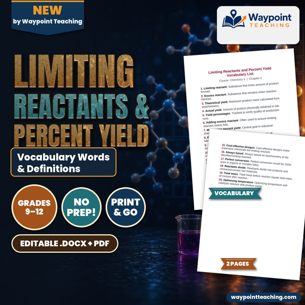 Limiting Reactants & Percent Yield Vocabulary Words & Definitions cover