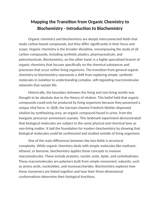 Mapping the Transition from Organic Chemistry to Biochemistry Reading Worksheet sample page