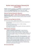 Nucleic Acids & Cellular Chemistry 5E Lesson Plan sample page