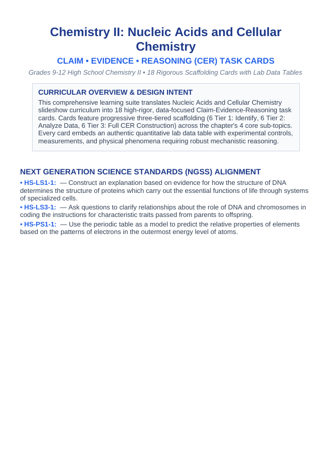 Nucleic Acids & Cellular Chemistry CER Task Cards sample page
