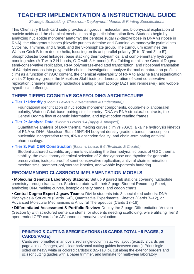 Nucleic Acids & Cellular Chemistry CER Task Cards sample page