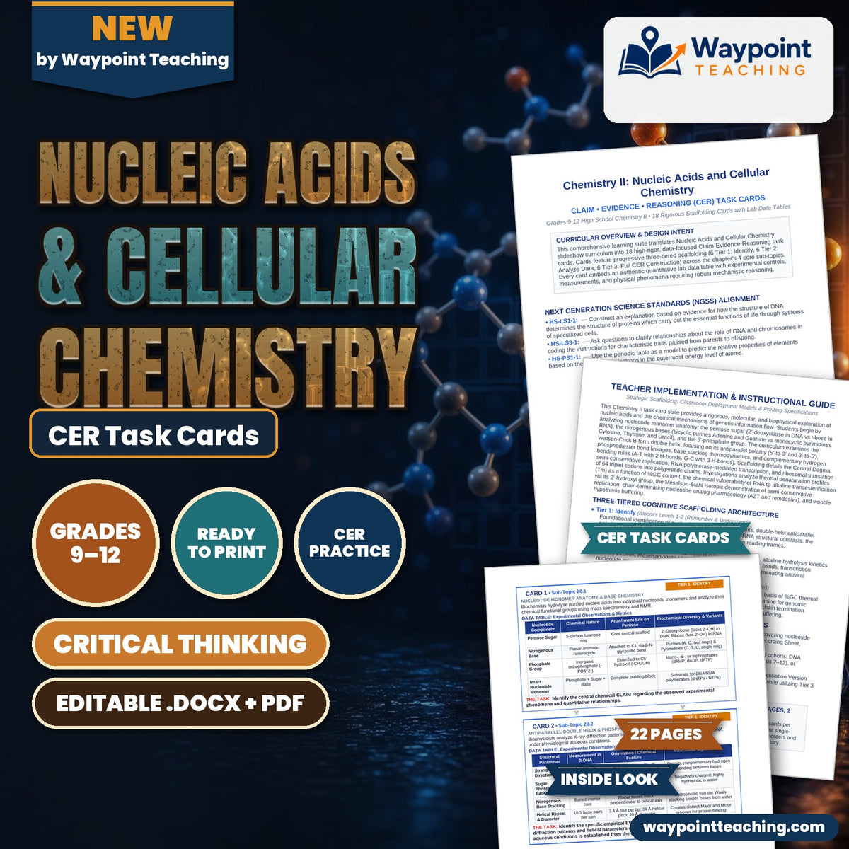 Nucleic Acids & Cellular Chemistry CER Task Cards cover