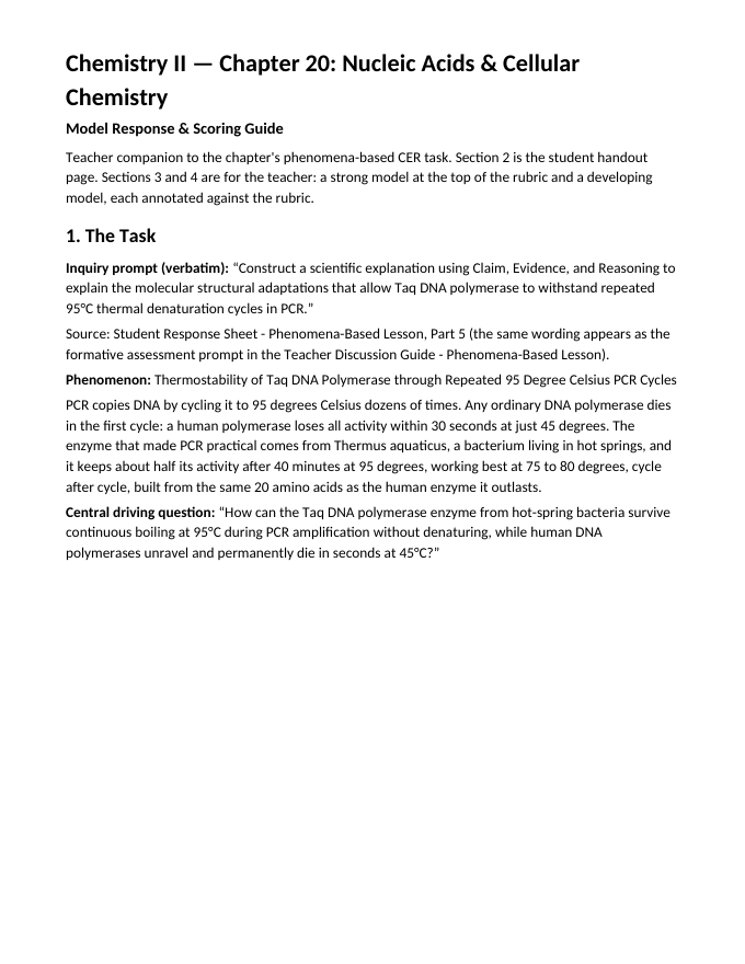 Nucleic Acids & Cellular Chemistry Model Response & Scoring Guide sample page