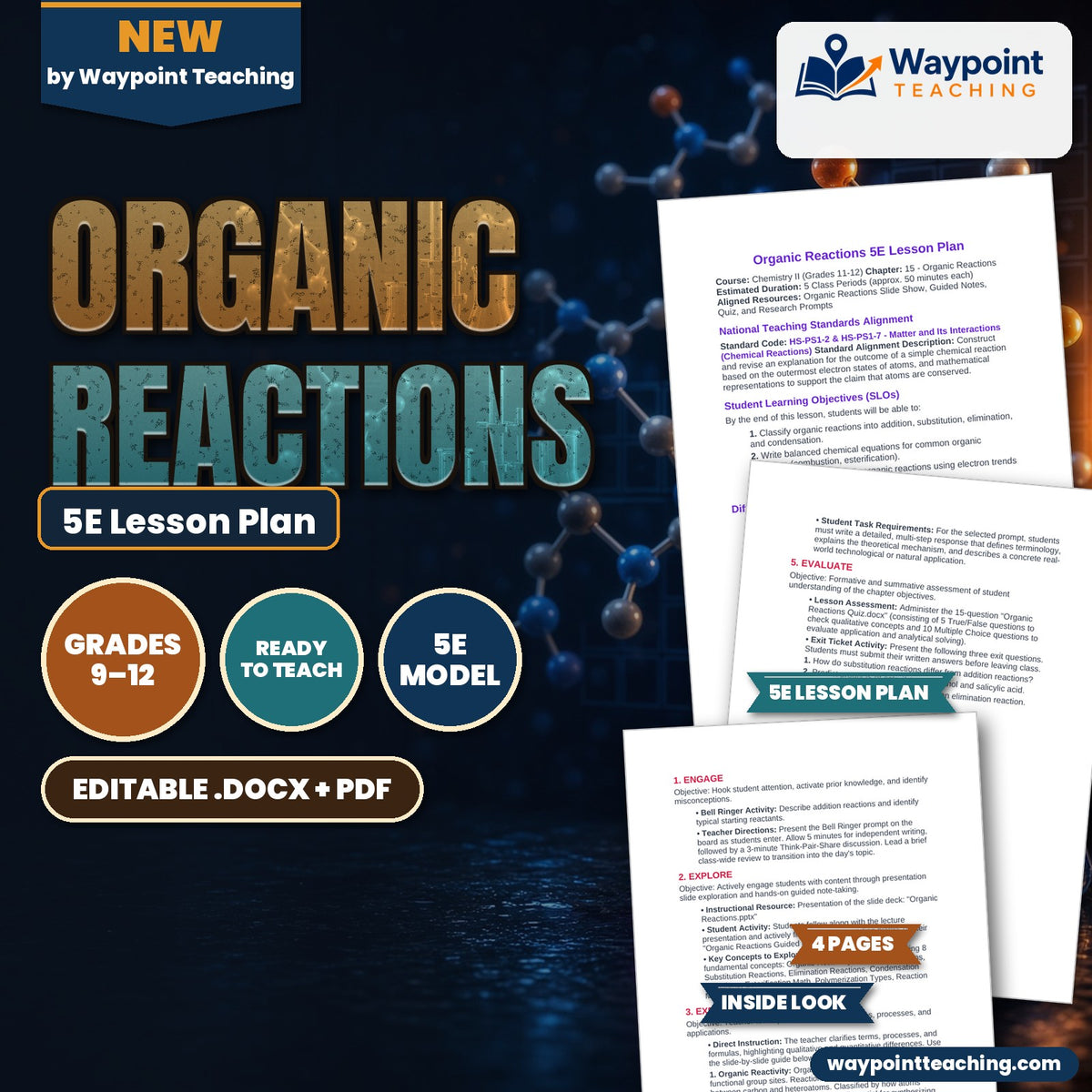Organic Reactions 5E Lesson Plan cover