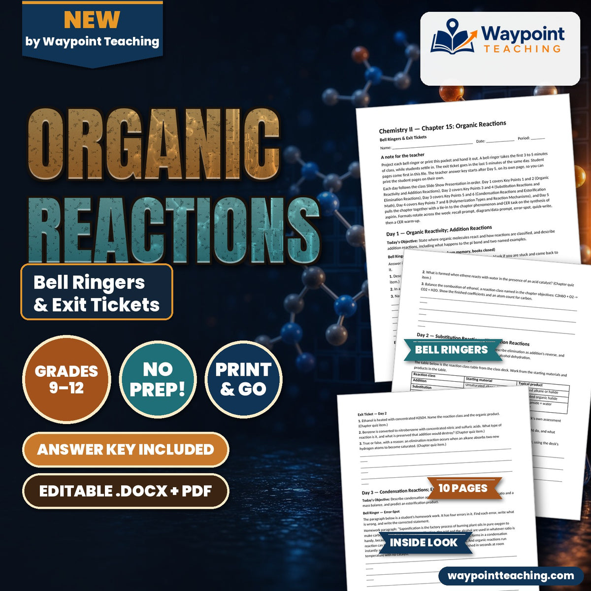 Organic Reactions Bell Ringers & Exit Tickets cover