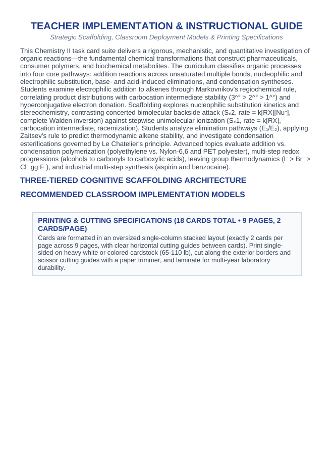 Organic Reactions CER Task Cards sample page
