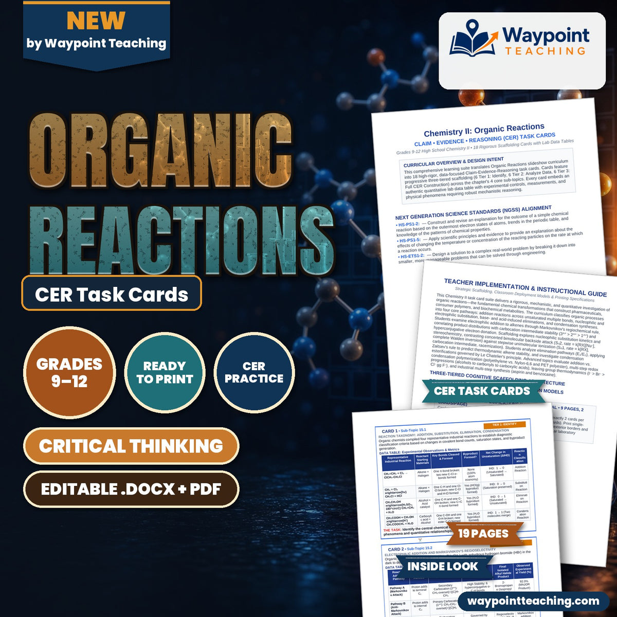 Organic Reactions CER Task Cards cover