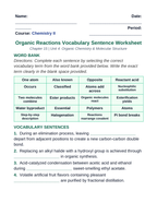 Organic Reactions Fill-in-the-Blank Vocabulary Worksheet sample page