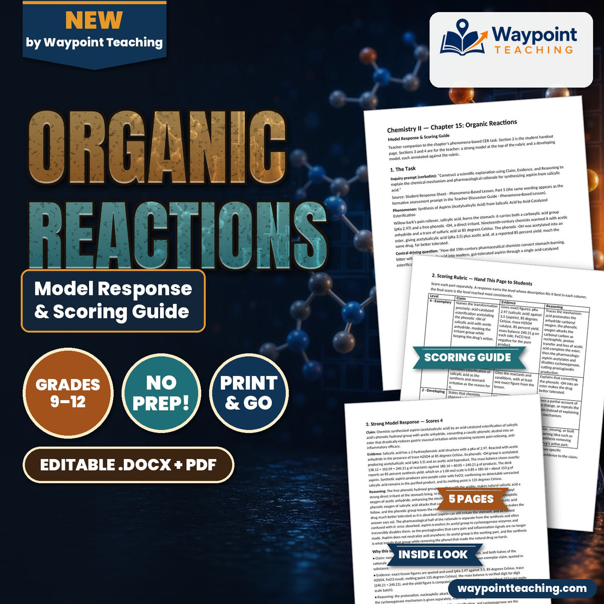 Organic Reactions Model Response & Scoring Guide cover