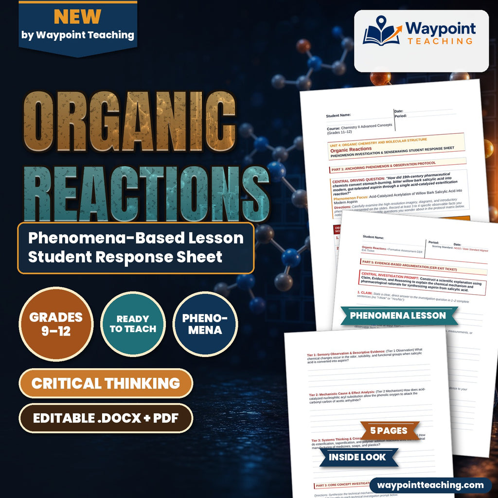 Organic Reactions Phenomena-Based Lesson: Acid-Catalyzed Acetylation of Willow Bark Salicylic Acid into Modern Aspirin Student Response Sheet cover