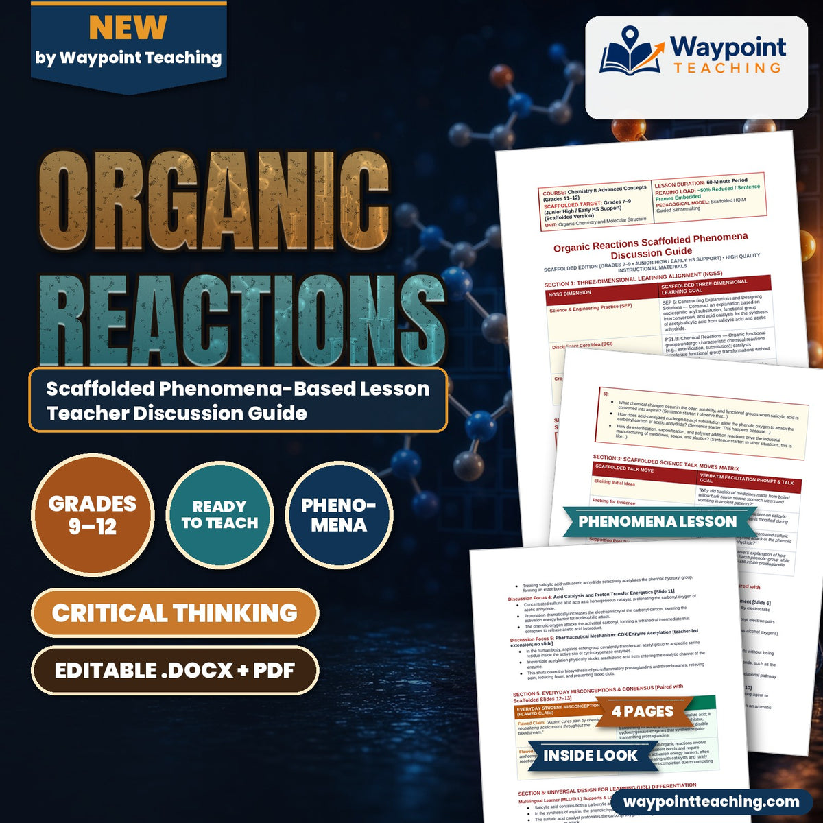 Organic Reactions Scaffolded Phenomena-Based Lesson: Acid-Catalyzed Acetylation of Willow Bark Salicylic Acid into Modern Aspirin Teacher Discussion Guide cover