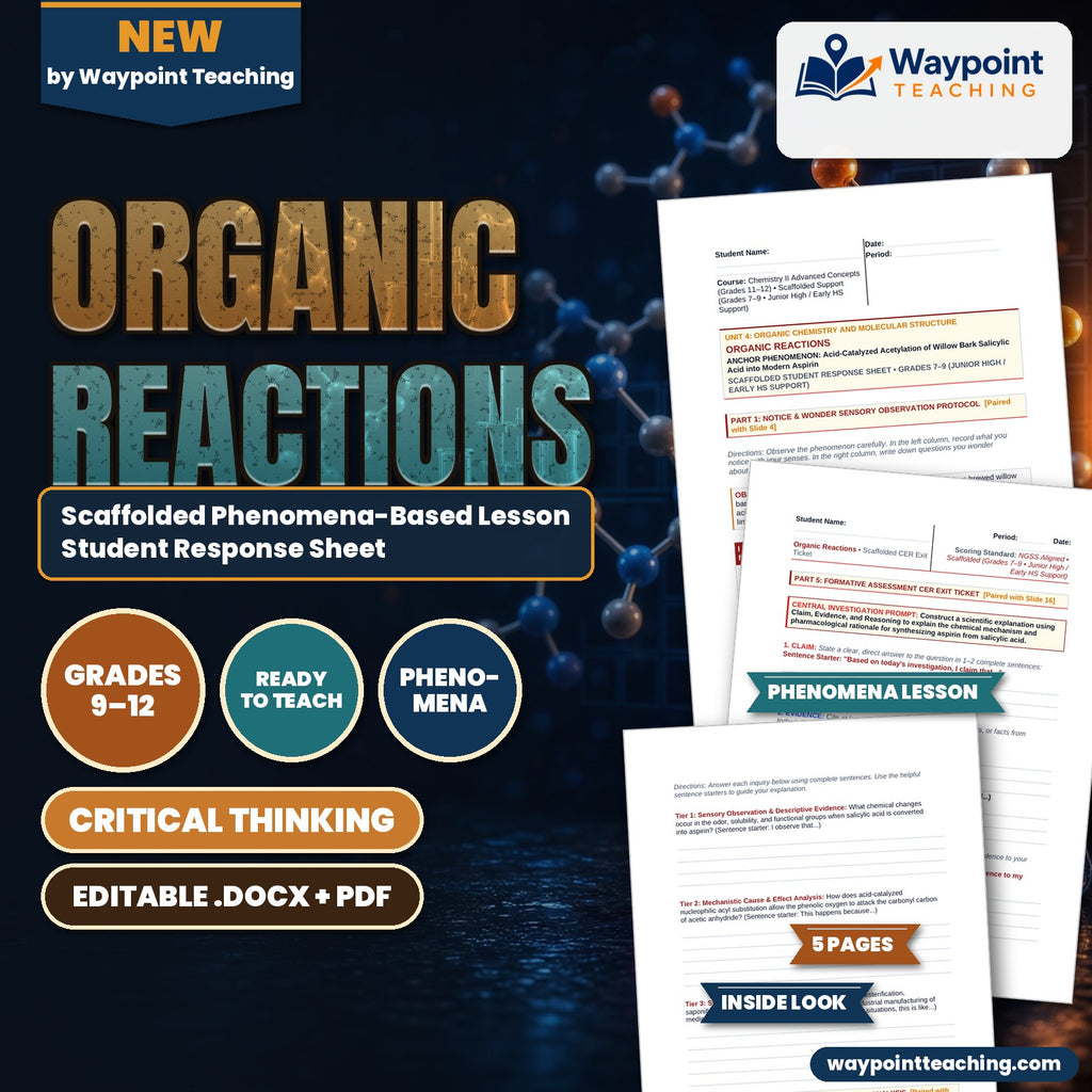 Organic Reactions Scaffolded Phenomena-Based Lesson: Acid-Catalyzed Acetylation of Willow Bark Salicylic Acid into Modern Aspirin Student Response Sheet cover
