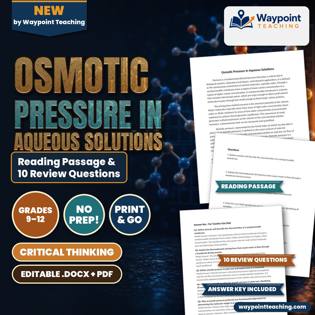 Osmotic Pressure in Aqueous Solutions Reading Worksheet cover