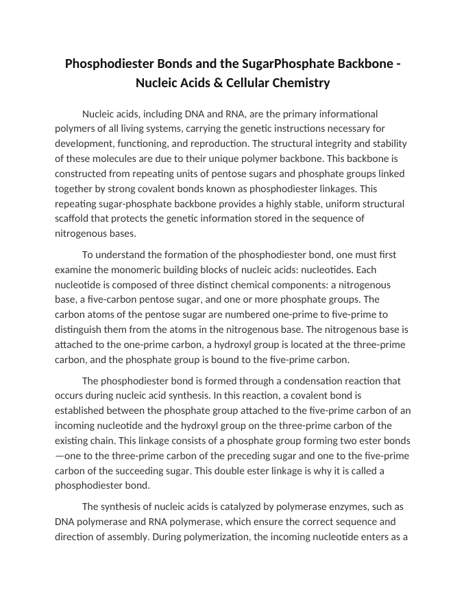 Phosphodiester Bonds and the SugarPhosphate Backbone Reading Worksheet sample page