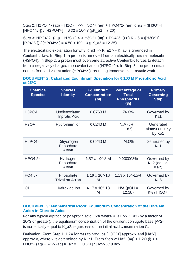 Polyprotic Acid Ionization Cascades: Successive Dissociation Constants (Ka1, Ka2, Ka3), Speciation Fractions, and Phosphoric Acid Food Acidulation CER Phenomena Worksheet sample page