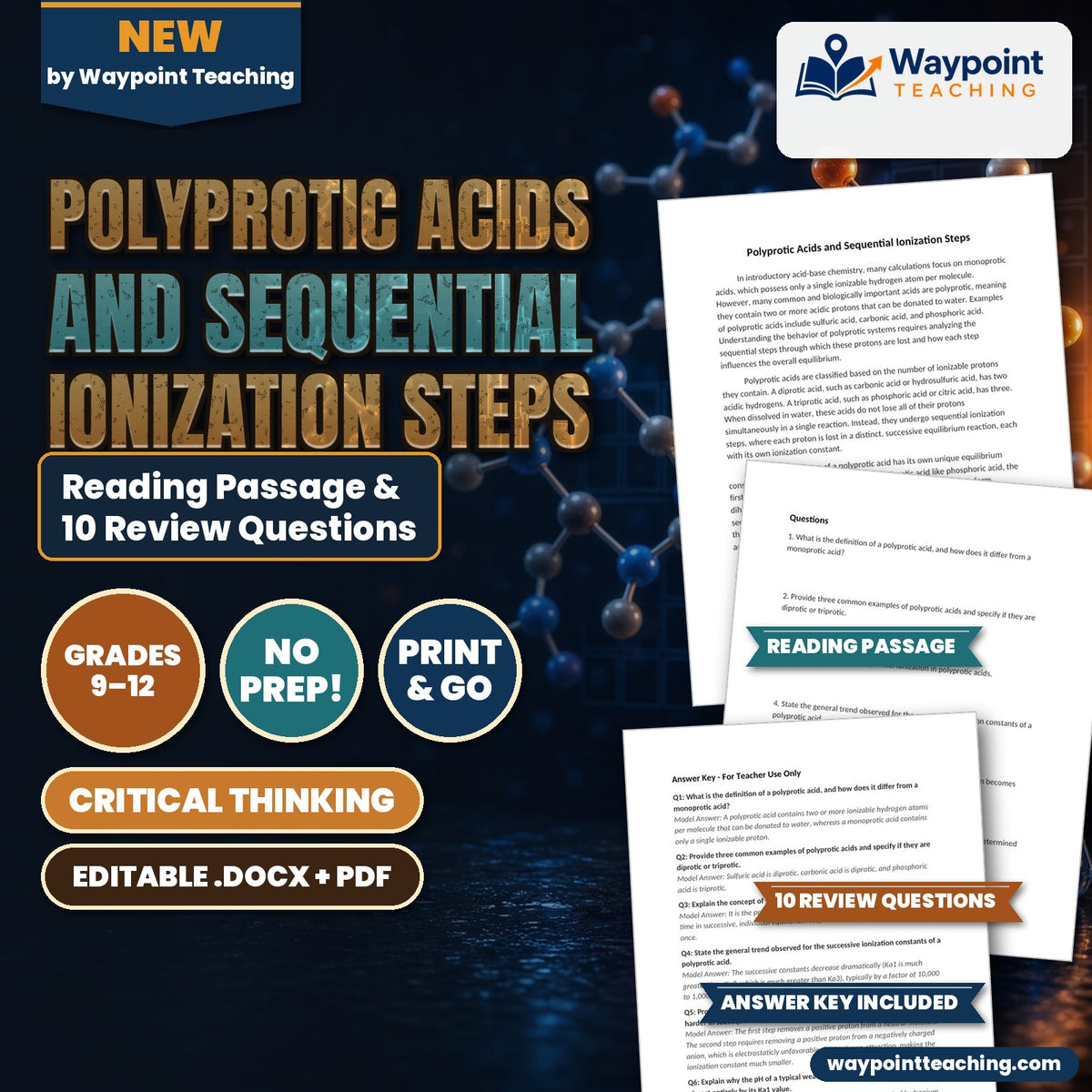 Polyprotic Acids and Sequential Ionization Steps Reading Worksheet cover