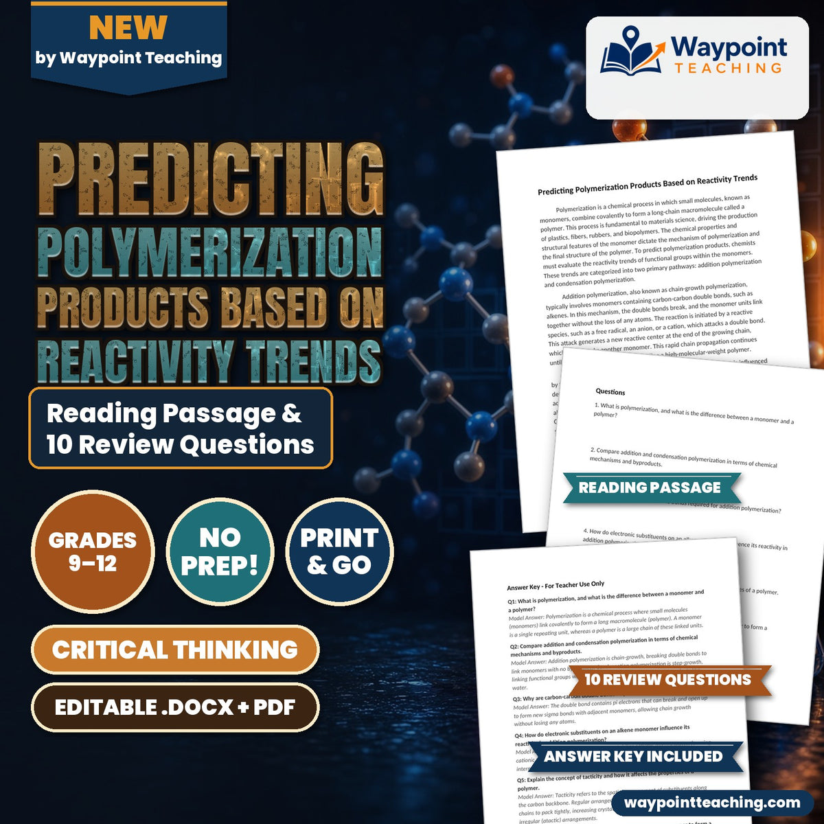 Predicting Polymerization Products Based on Reactivity Trends Reading Worksheet cover