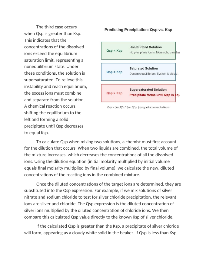 Predicting Precipitate Formation using Qsp vs Ksp Reading Worksheet sample page