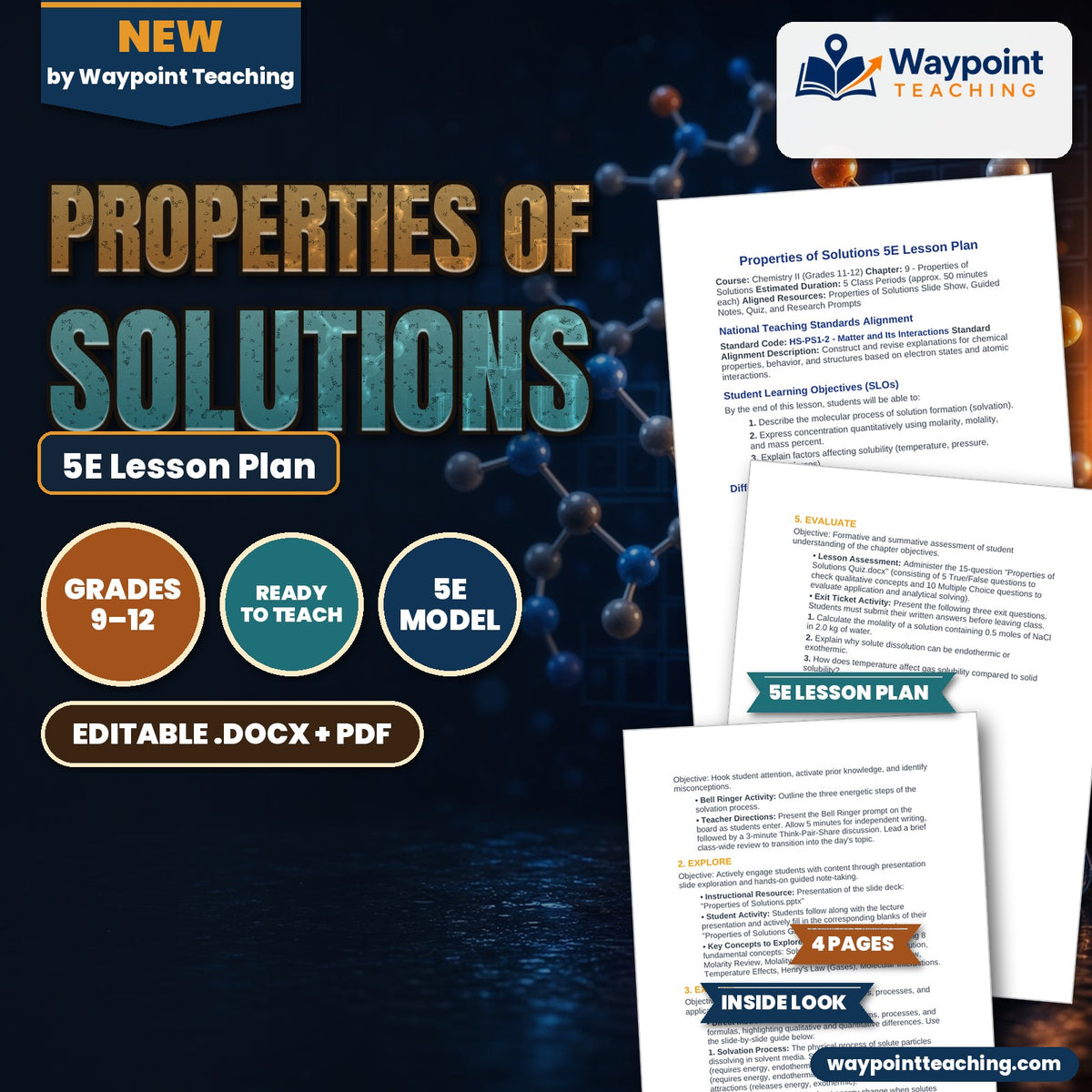 Properties of Solutions 5E Lesson Plan cover
