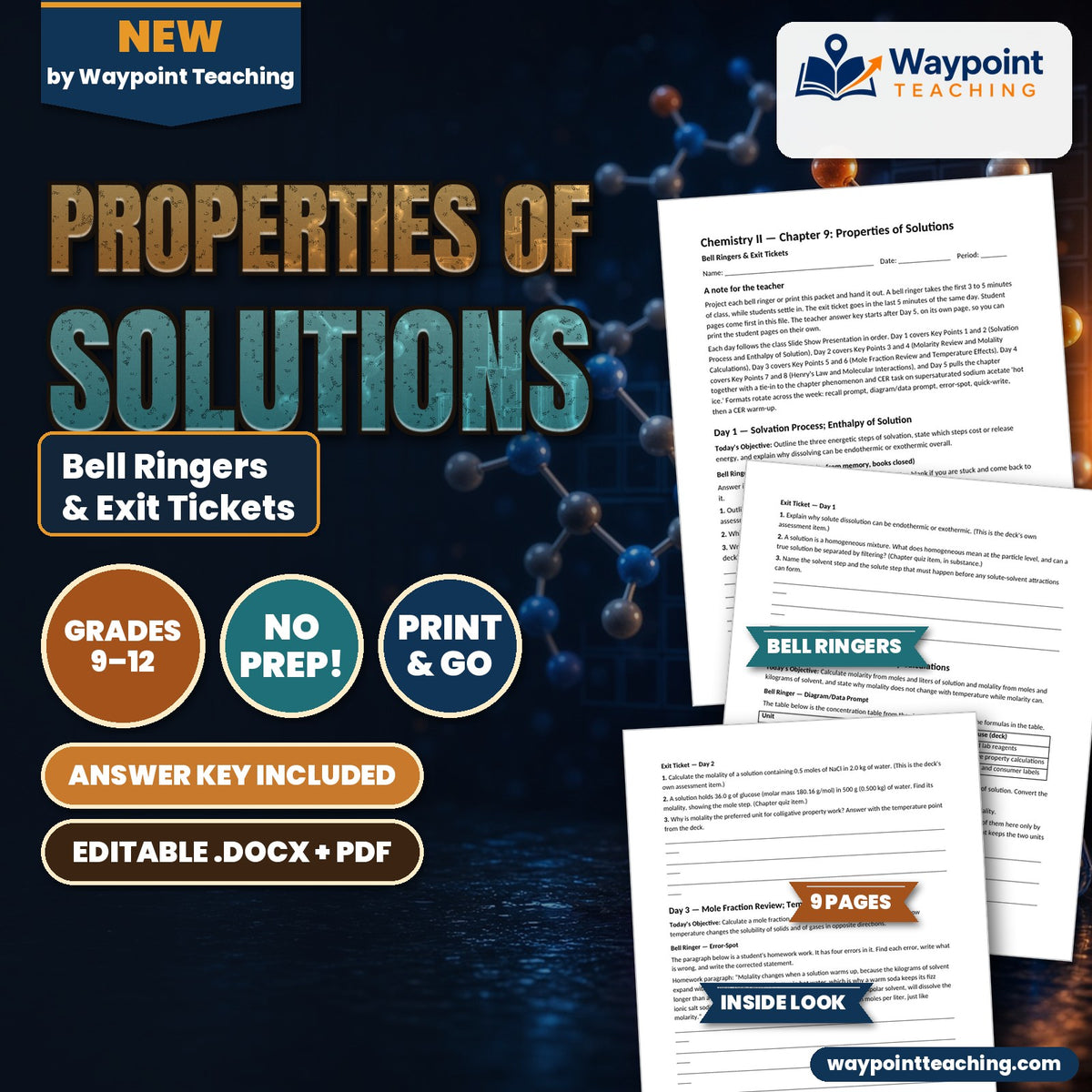 Properties of Solutions Bell Ringers & Exit Tickets cover