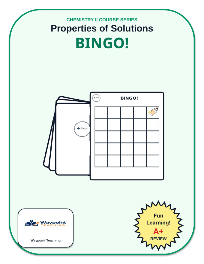 Properties of Solutions BINGO Review Game sample page