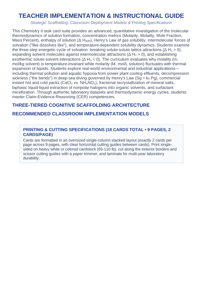 Properties of Solutions CER Task Cards sample page