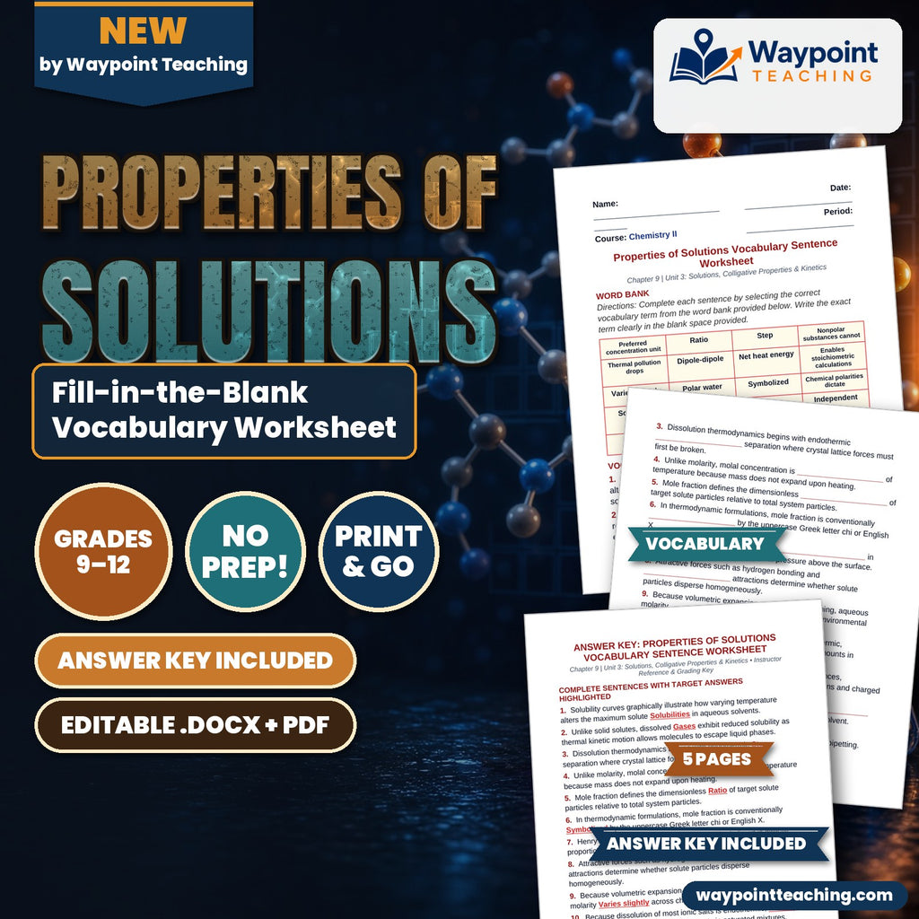 Properties of Solutions Fill-in-the-Blank Vocabulary Worksheet cover