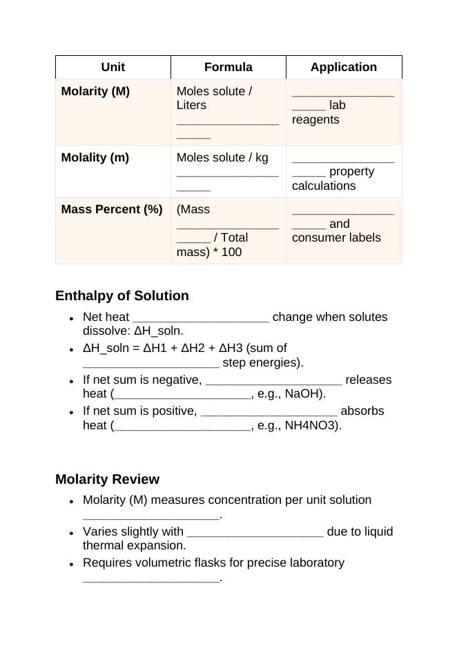 Properties of Solutions Guided Notes sample page