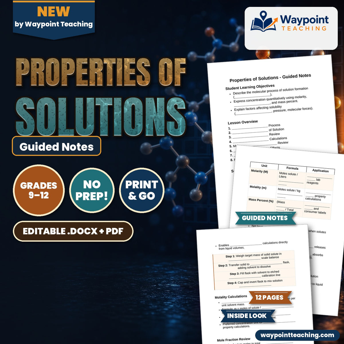 Properties of Solutions Guided Notes cover