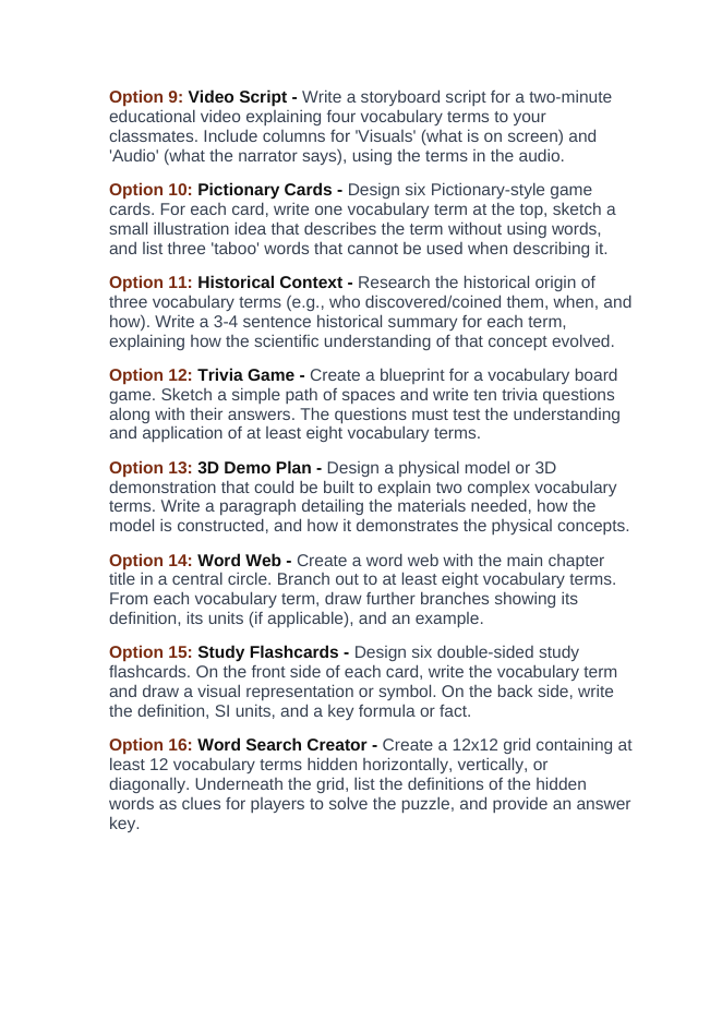 Properties of Solutions Vocabulary Choice Board sample page