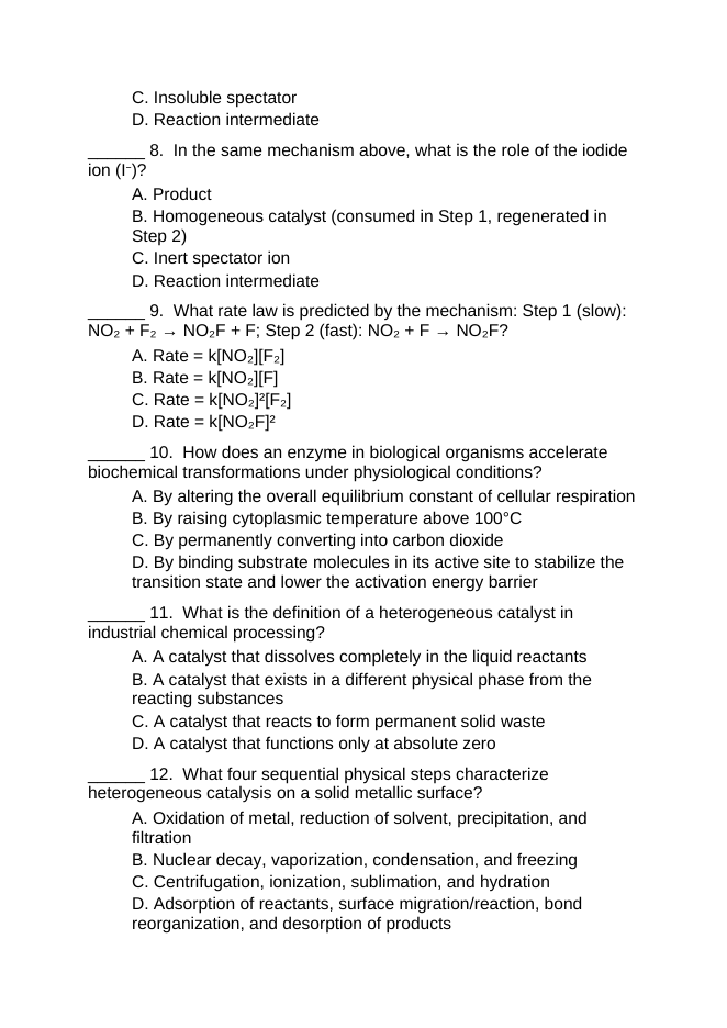 Reaction Mechanisms & Catalysts Lesson Quiz sample page