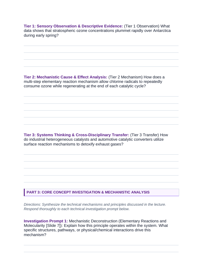 Reaction Mechanisms & Catalysts Phenomena-Based Lesson: Catalytic Destruction of One Hundred Thousand Ozone Molecules by a Single Stratospheric Chlorine Radical Student Response Sheet sample page
