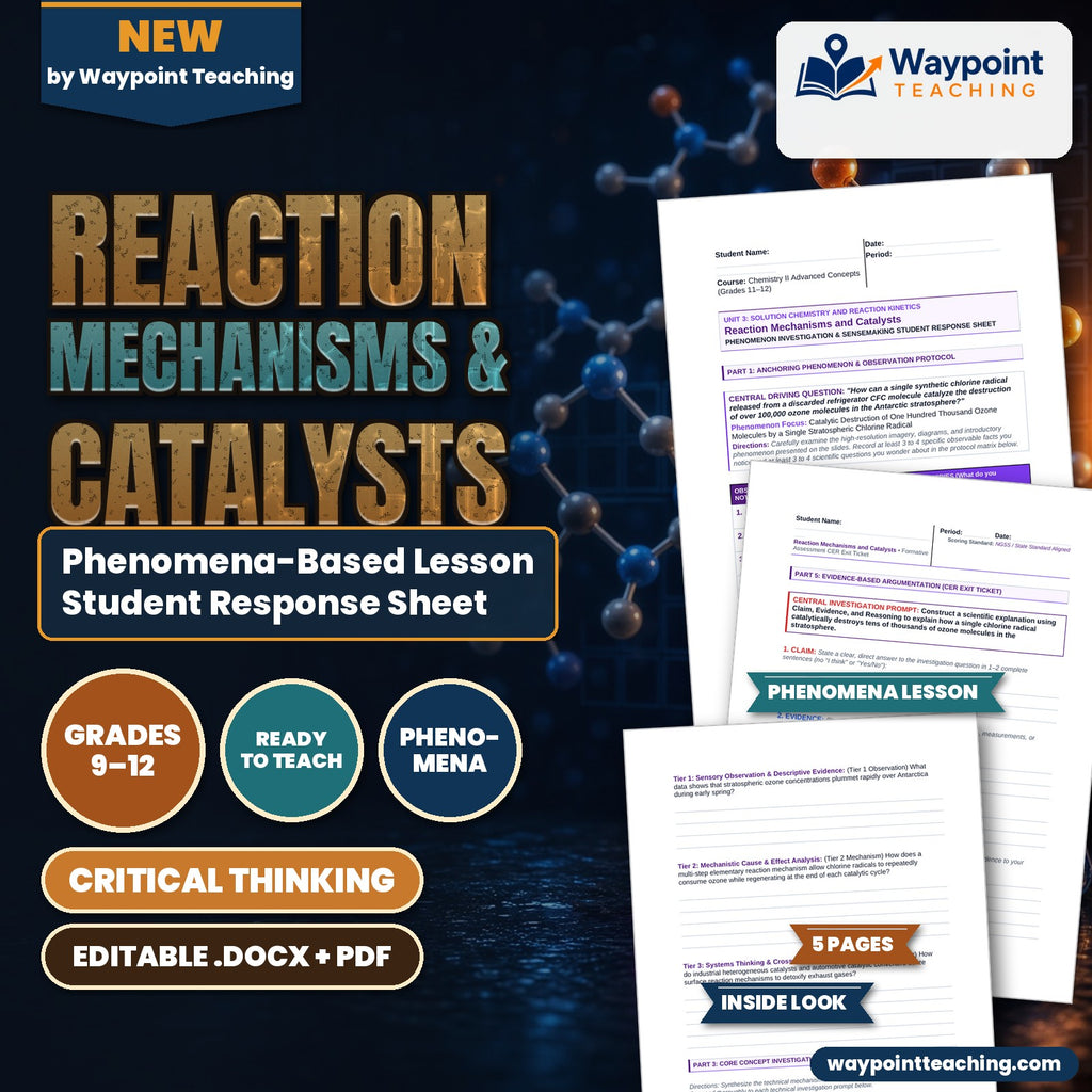 Reaction Mechanisms & Catalysts Phenomena-Based Lesson: Catalytic Destruction of One Hundred Thousand Ozone Molecules by a Single Stratospheric Chlorine Radical Student Response Sheet cover