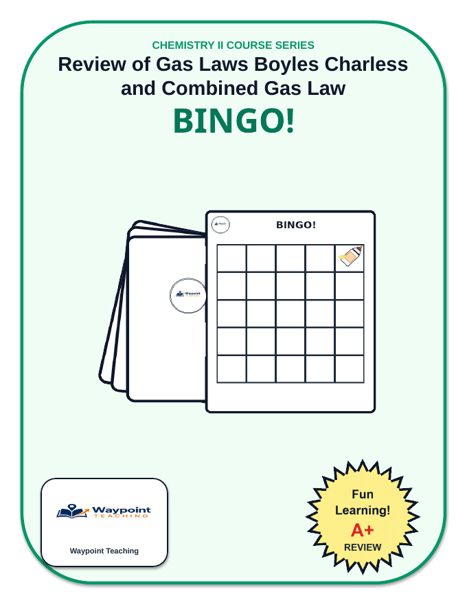Review of Gas Laws: Boyle's, Charles's, & Combined Gas Law BINGO Review Game sample page