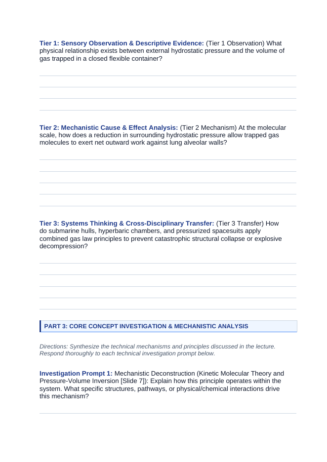Review of Gas Laws: Boyle's, Charles's, & Combined Gas Law Phenomena-Based Lesson: Explosive Pulmonary Alveolar Rupture During Rapid Scuba Ascent from Depth Student Response Sheet sample page