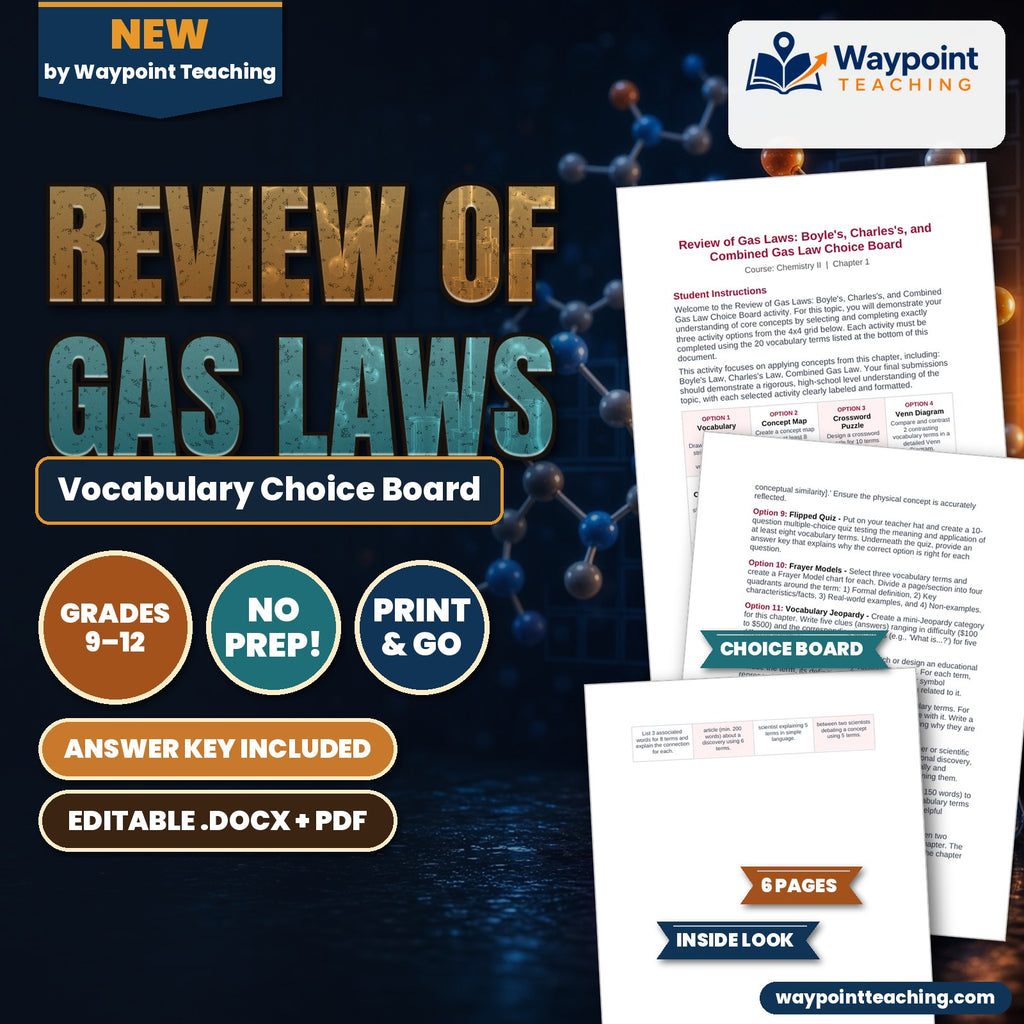 Review of Gas Laws: Boyle's, Charles's, & Combined Gas Law Vocabulary Choice Board cover