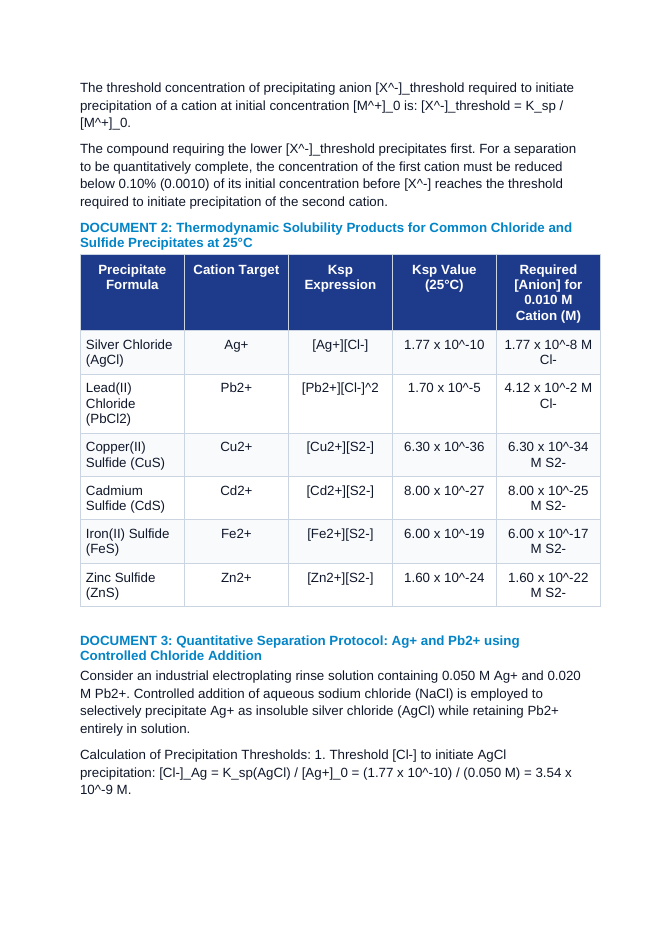 Selective Precipitation and Qualitative Cation Analysis: Fractional Precipitation using Sulfide and Chloride Solubility Gradients CER Phenomena Worksheet sample page